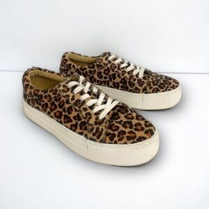 American Eagle Faux Calf Hair Leopard Print Chunky Platform Sneakers, Size 7